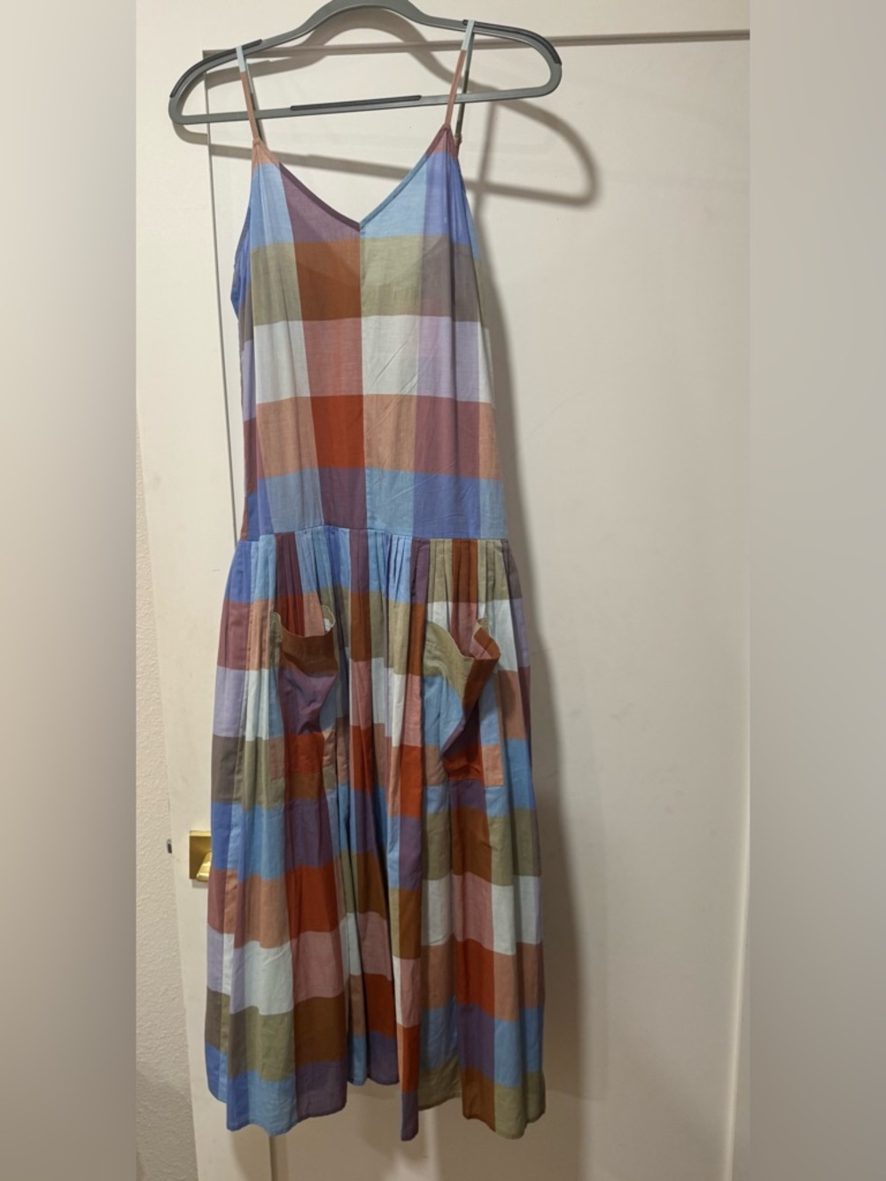 HUNTER BELL Blue and Tan Striped Maxi Dress